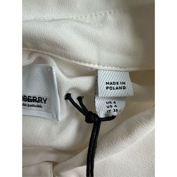 NWT Burberry Button Front Crystal Fringe Cuff Long Sleeve Silk Blouse Ivory Sz 6 - Picture 12 of 14